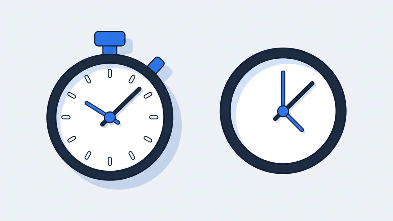 A minimalist flat illustration of an analogue stopwatch showing the passage of time.