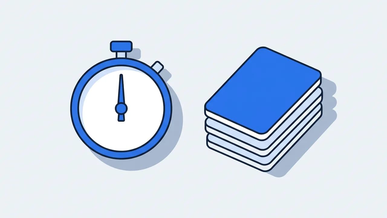 Illustration à plat d’un chronomètre analogique posé sur un bureau épuré.
